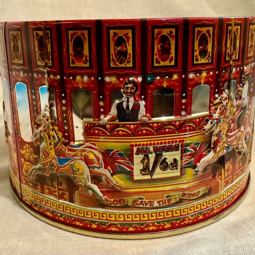 Vintage Carousel Tin with Red and Gold Accents